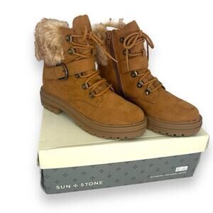 NWT Sun & Stone Orlenaa tan booties size 5.5 winter Sherpa suede chunky boots